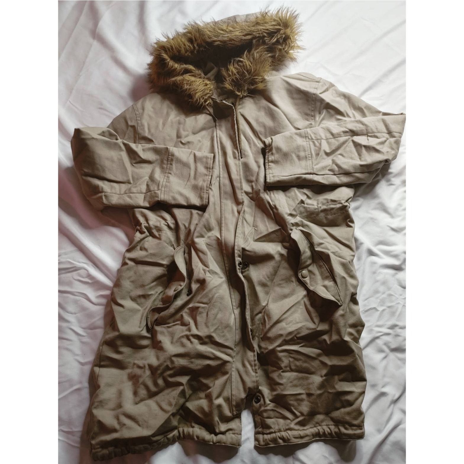 Claiborne Liz Claiborne canvas parka coat with fur hood XL khaki Grailed