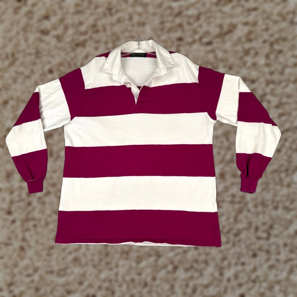 Vintage VINTAGE Neil Martin Polo Shirt Men XL Pink White Stripe Cotton Jersey Slim Fit Short Sleeve Size US XL / EU 56 / 4 - 1 Thumbnail