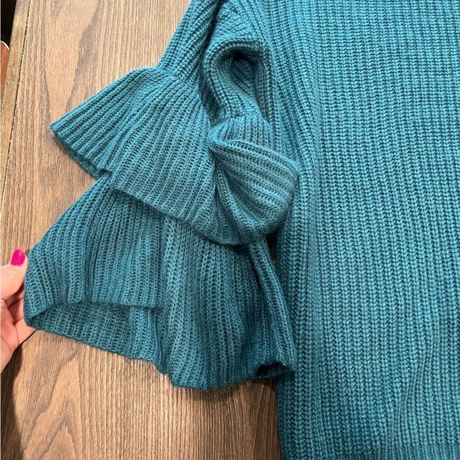 Other She and Sky Emerald Green Knit Salsa Ruffle Sleeves Size M Size M / US 6-8 / IT 42-44 - 2 Thumbnail