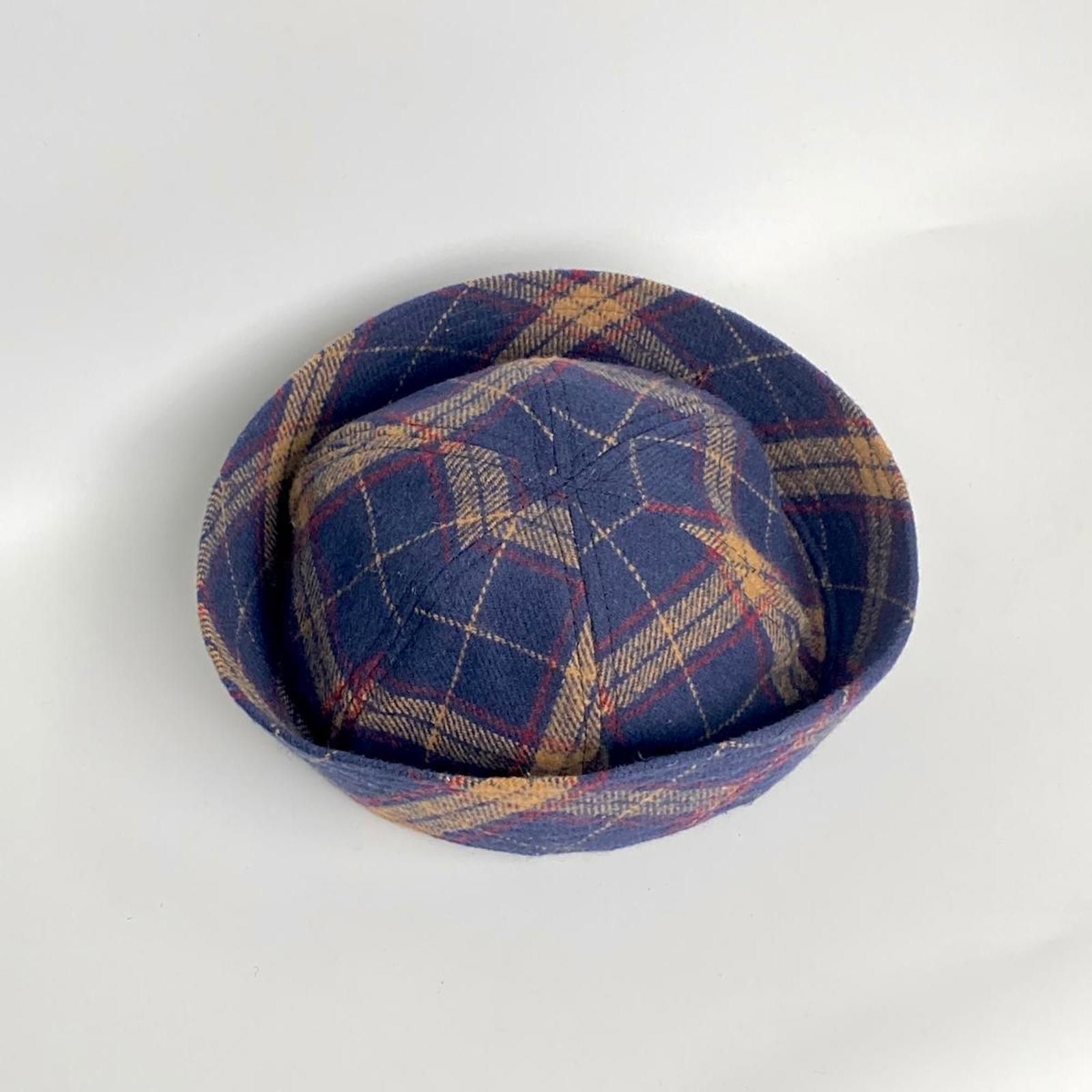 Japanese Brand Retro Wool Blend Navy Plaid Beret Sailor Hat Y2K French Girl Size ONE SIZE - 7 Thumbnail