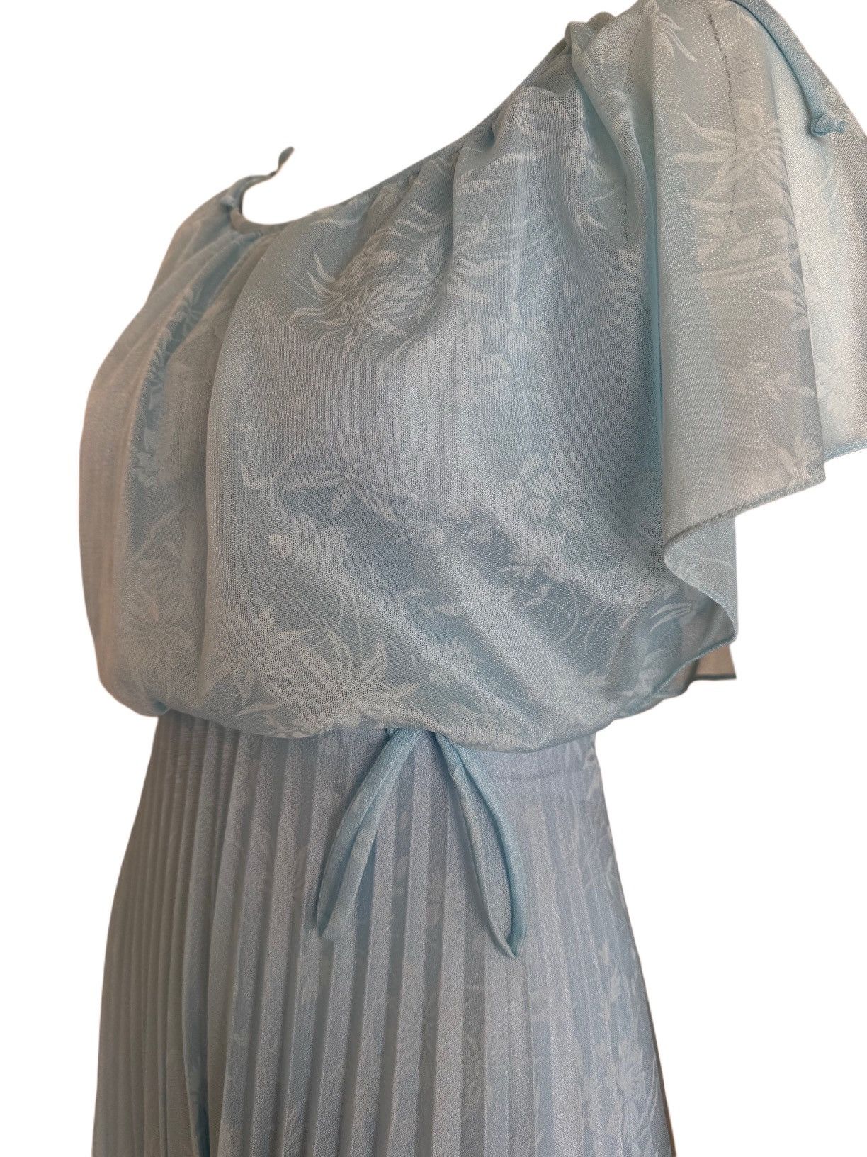Vintage Women’s small romantic powder blue 70s dress flounce damask Size S / US 4 / IT 40 - 1 Thumbnail