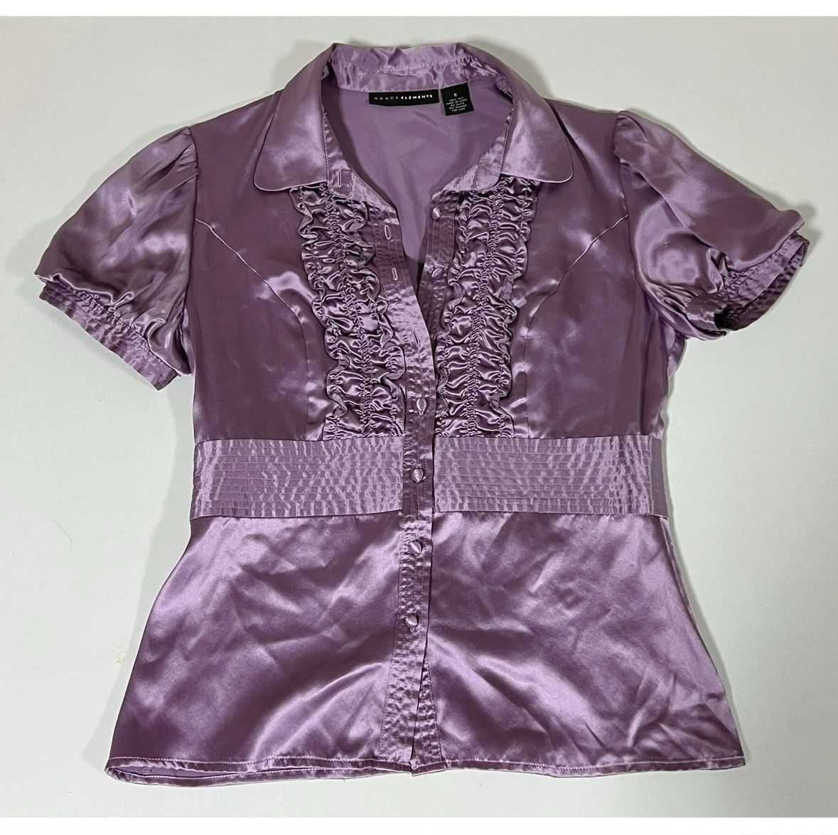 Grace in LA Purple Silk Collared Button-Down Shirt Top Blouse Size 6 💜✨ Size M / US 6-8 / IT 42-44 - 2 Thumbnail