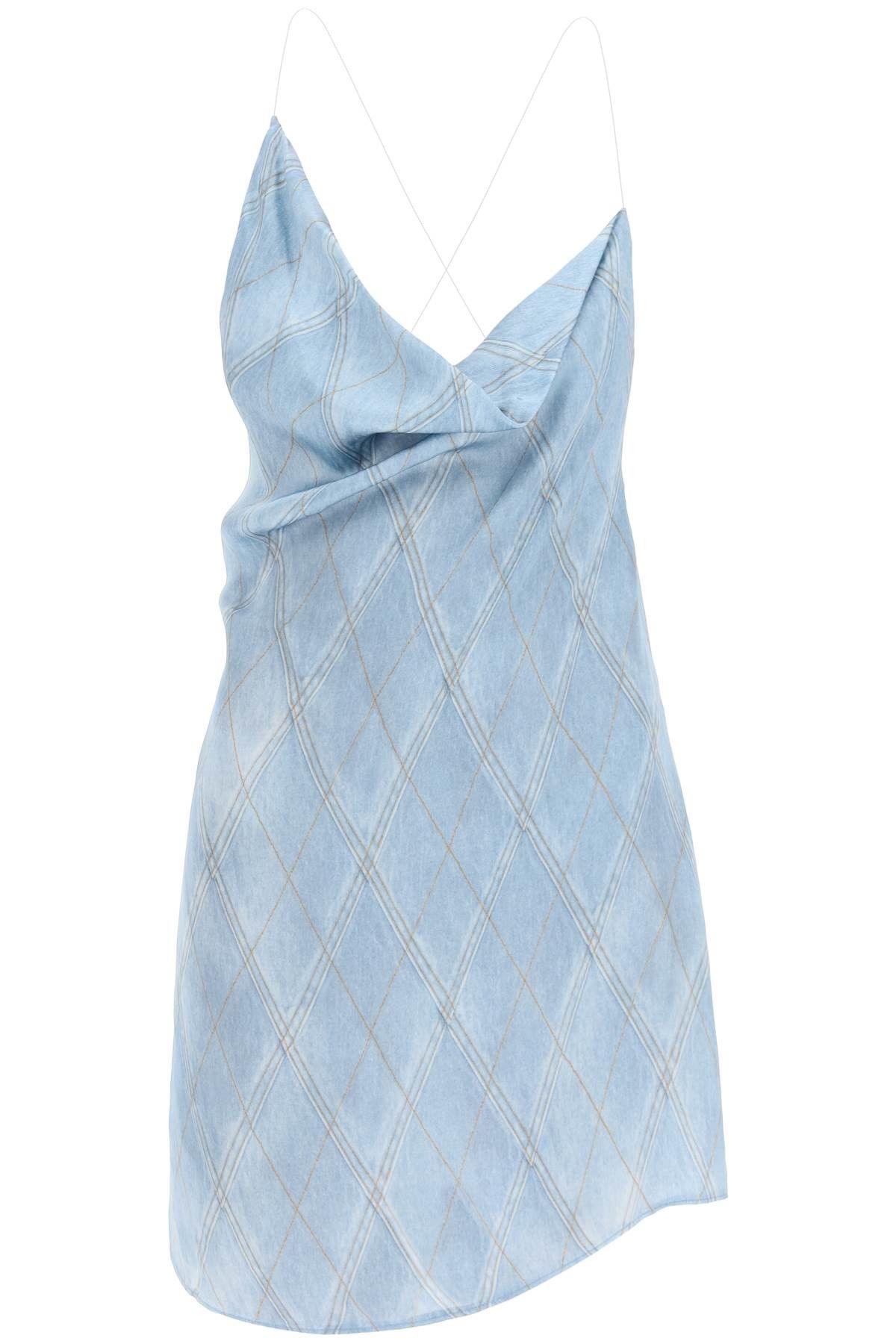 image of Yproject Satin Slip Dress in Light Blue Check, Women's (Size Small)