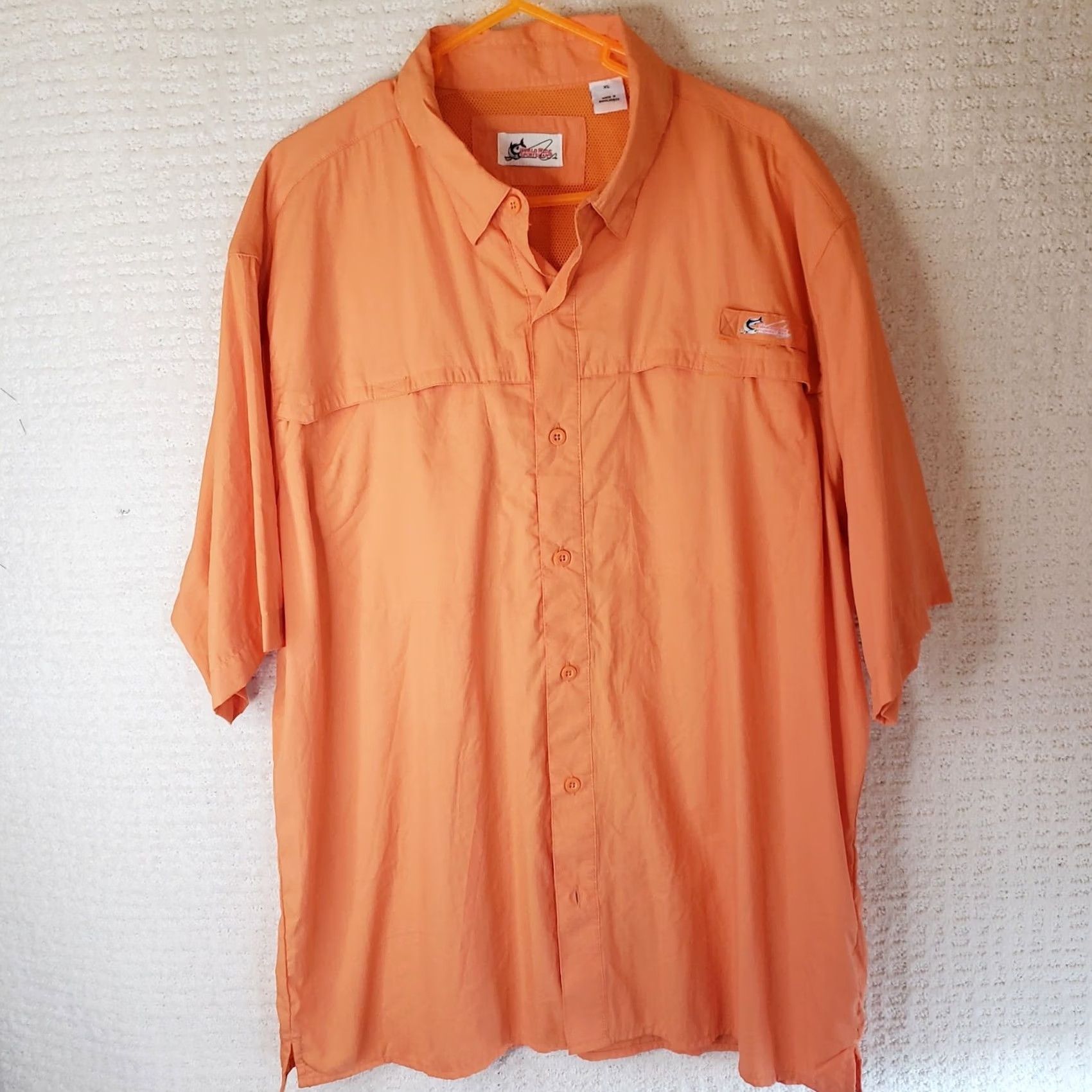 Vintage World Wide Sportsman Shirt Men XL Orange Vented Fishing Button Up Short S Poly Nylon Polyester Pocket Logo Size US XL / EU 56 / 4 - 2 Thumbnail