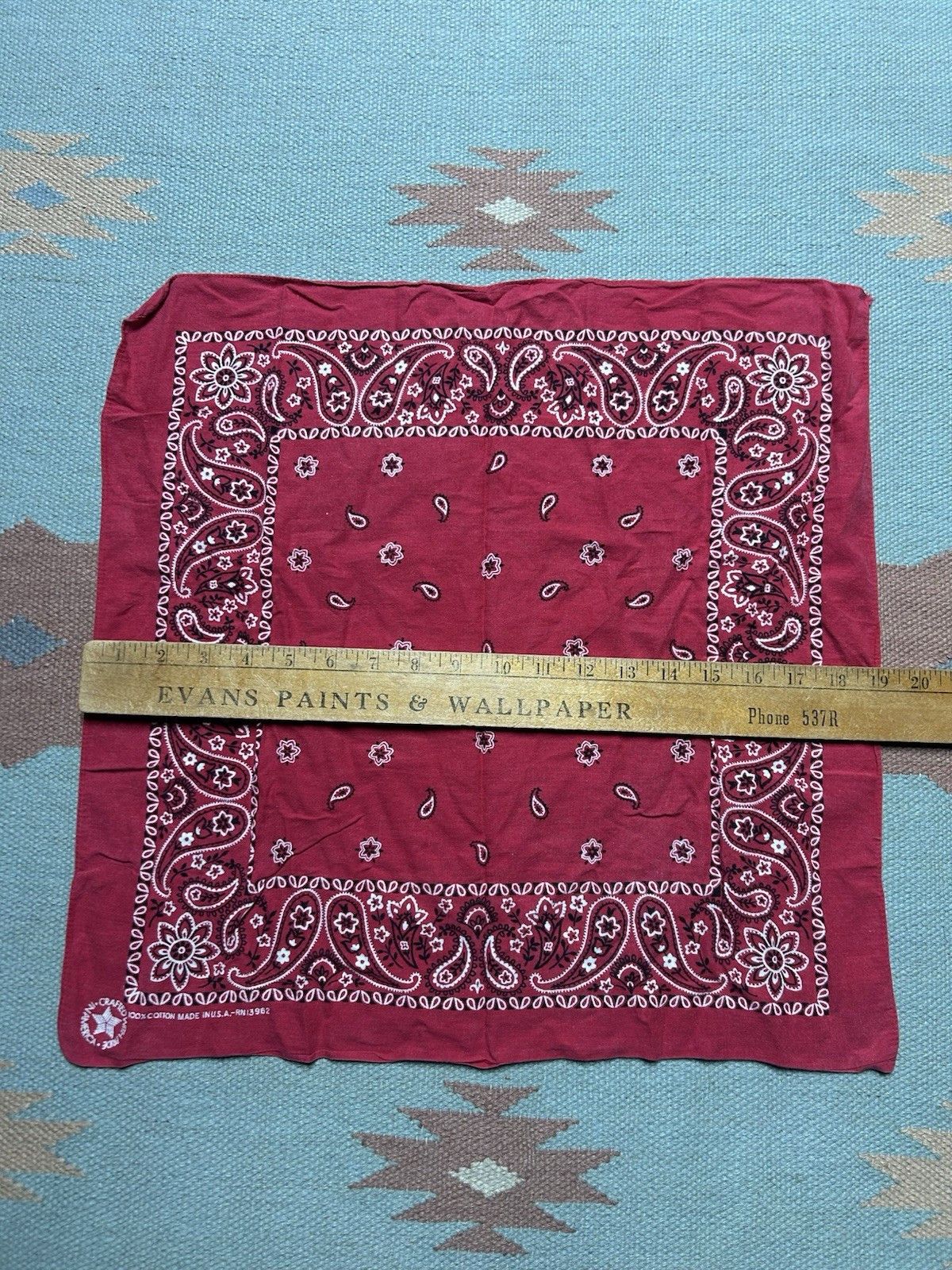 Vintage Vtg cotton bandana handkerchief paisley distressed soft USA Size ONE SIZE - 4 Thumbnail