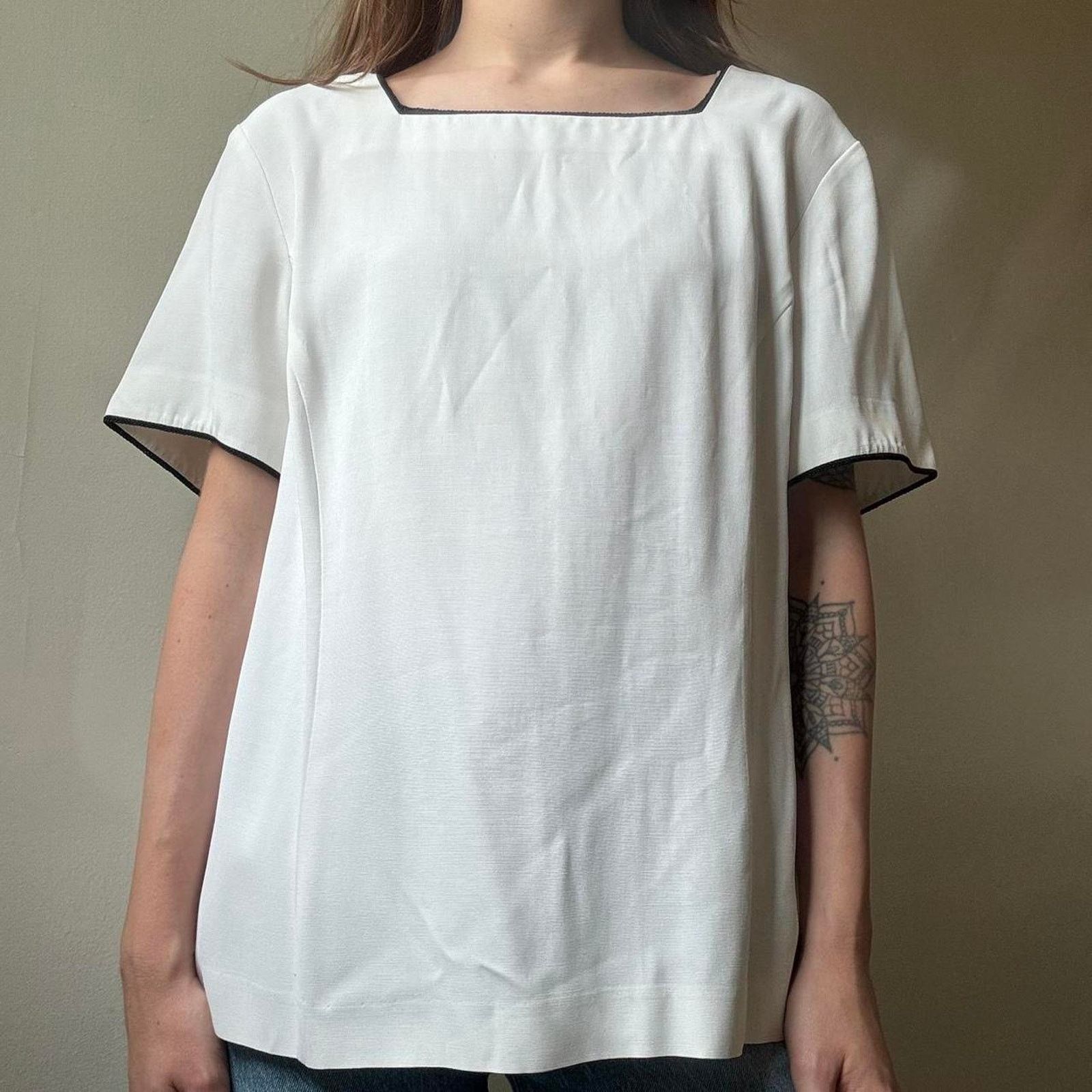Vintage Vintage Talbots Petites White Square Neck Blouse 12P 90s Size XL / US 12-14 / IT 48-50 - 1 Thumbnail