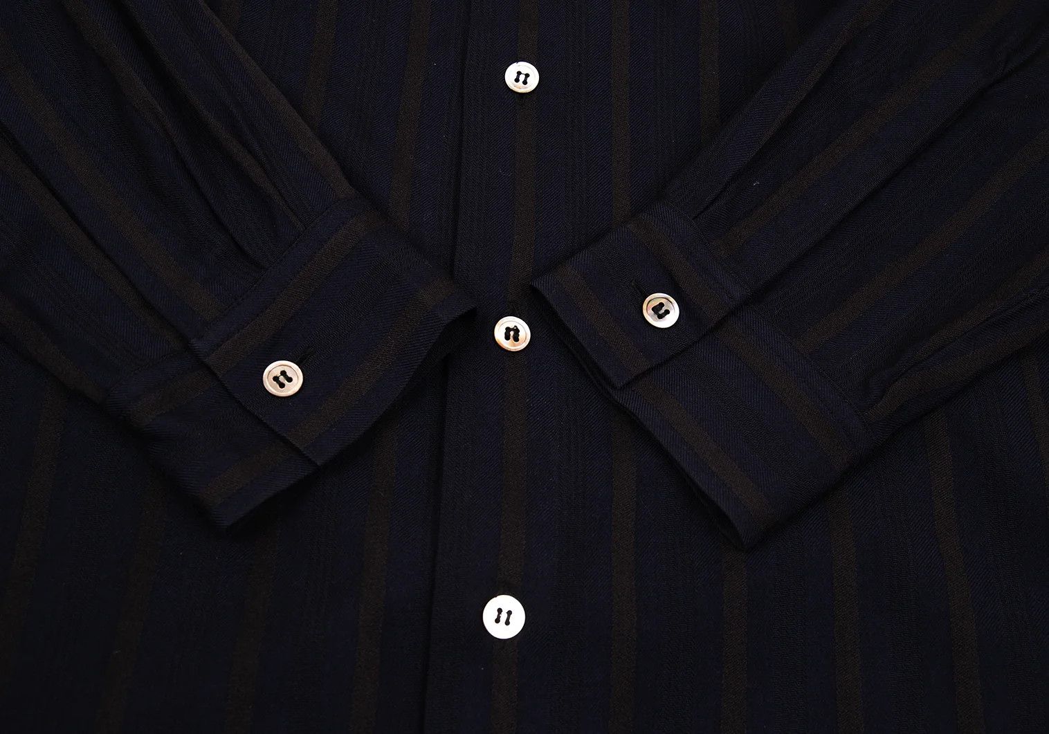 Yohji Yamamoto Yohji Yamamoto Wool Rayon Stripe Shirt Navy Brown M Size US M / EU 48-50 / 2 - 9 Thumbnail