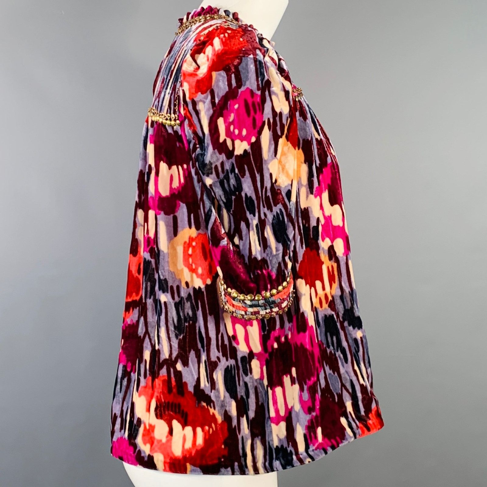 Ulla Johnson ULLA JOHNSON Velour Abstract Floral Beaded Blouse Size XS / US 0-2 / IT 36-38 - 3 Thumbnail