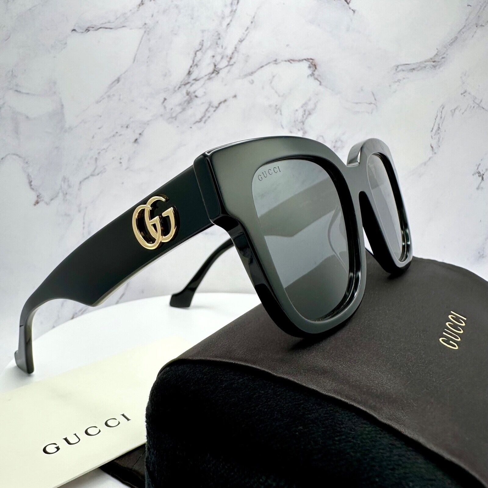 Gucci New Gucci Sunglasses Black Gold GG Logo 52-21-145 Authentic Size ONE SIZE - 19 Thumbnail