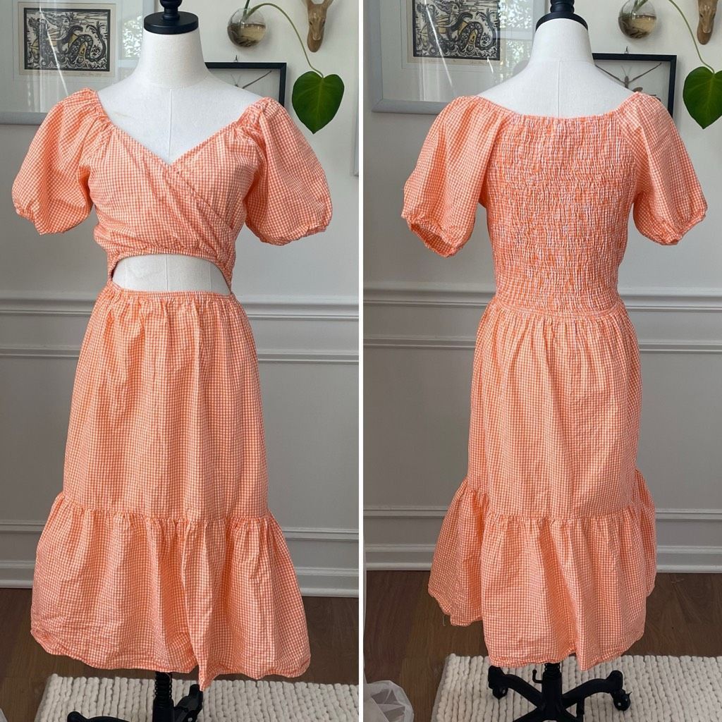 Other Sim & Sam Nordstrom Orange Gingham Micro Check Bare Midriff Size L / US 10 / IT 46 - 1 Thumbnail