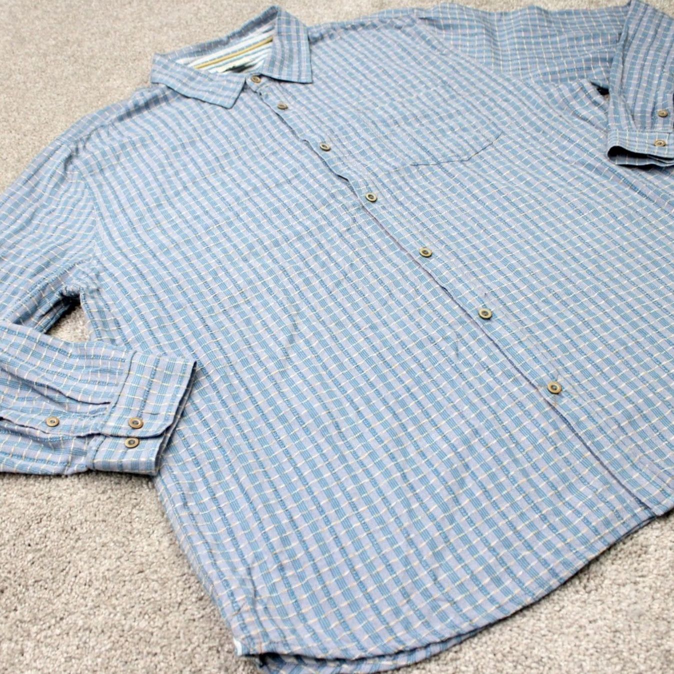 Carbon2Cobalt Carbon 2 Cobalt Shirt Mens Large Blue/Yellow Check Textured Cotton Long Sleeve Size US L / EU 52-54 / 3 - 5 Thumbnail
