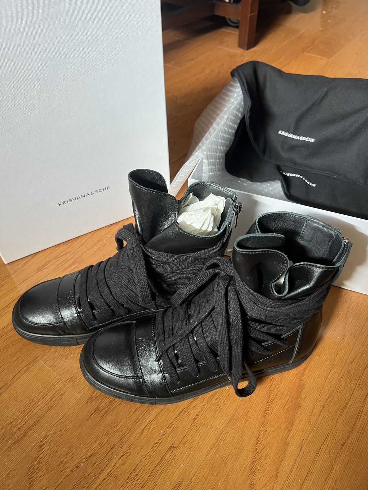 Kris Van Assche Multi-laced Black Sneakers | Grailed