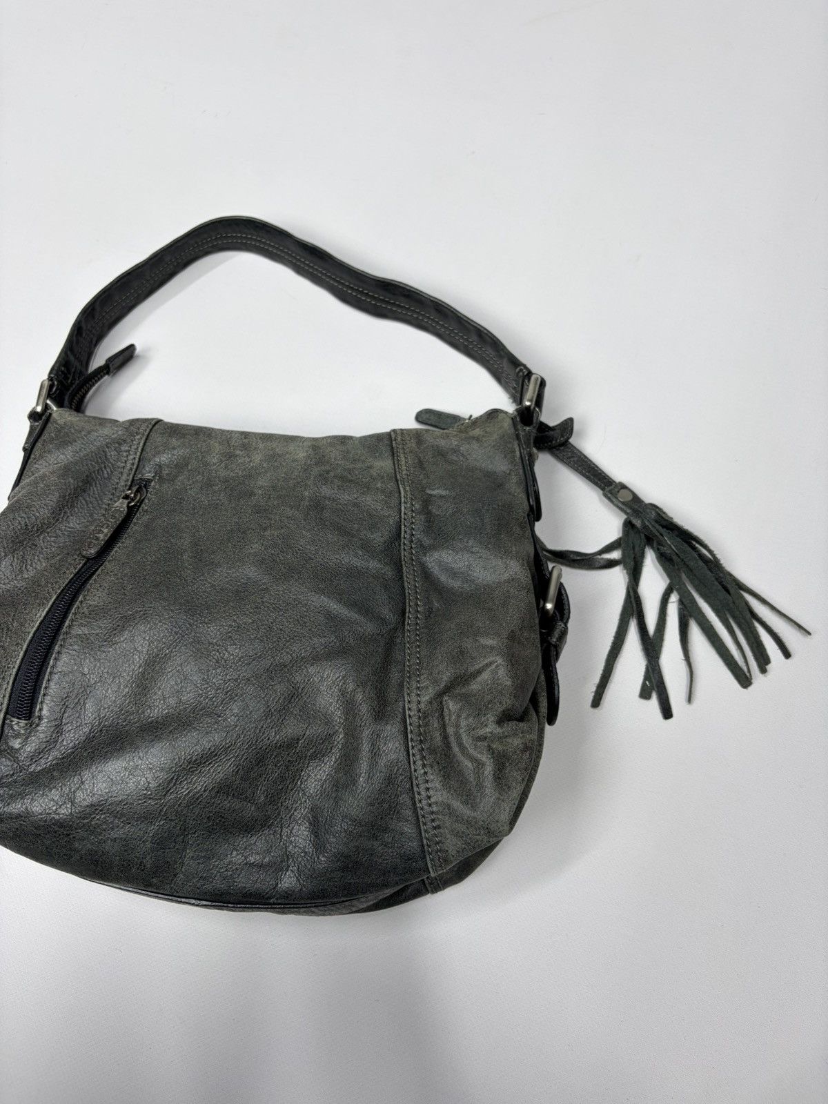 Hedi Slimane Distressed Leather Shoulder Bag Olive Vintage Slouchy Hobo Size ONE SIZE - 13 Thumbnail