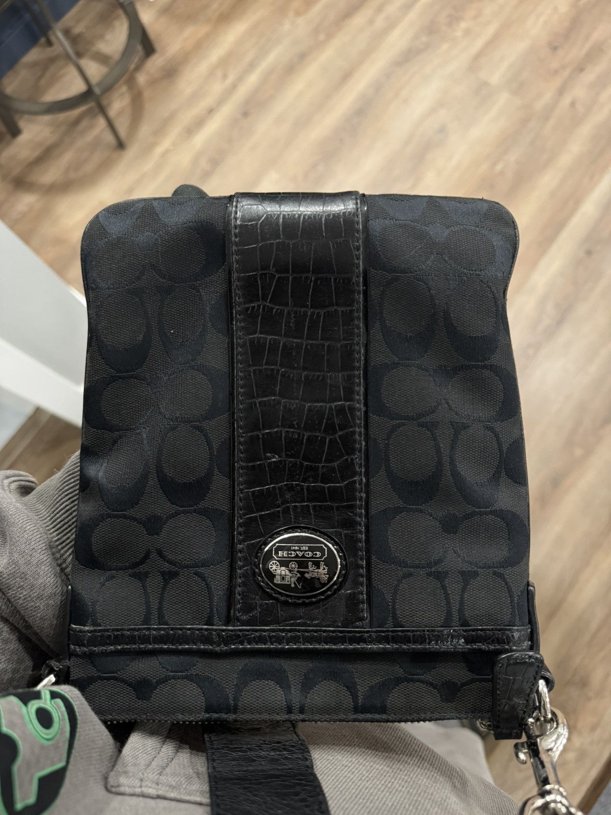 Coach Coach Black Signature Monogram Crossbody Bag w/ Croc Trim Size ONE SIZE - 10 Thumbnail