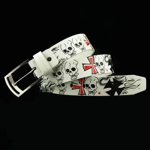 VIBE Skull Skeleton Pattern Pin Buckle Belt Size 30 - 3 Thumbnail