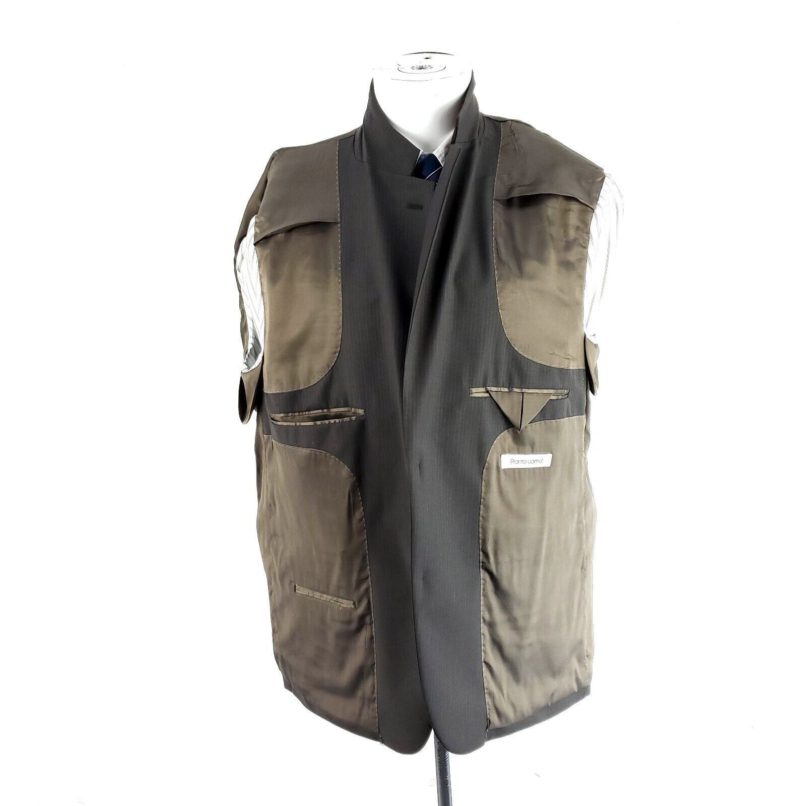 Pronto Uomo Pronto Uomo Wool 2 Button 2 Piece Suit 42R Green Striped Bir Size 42R - 10 Thumbnail