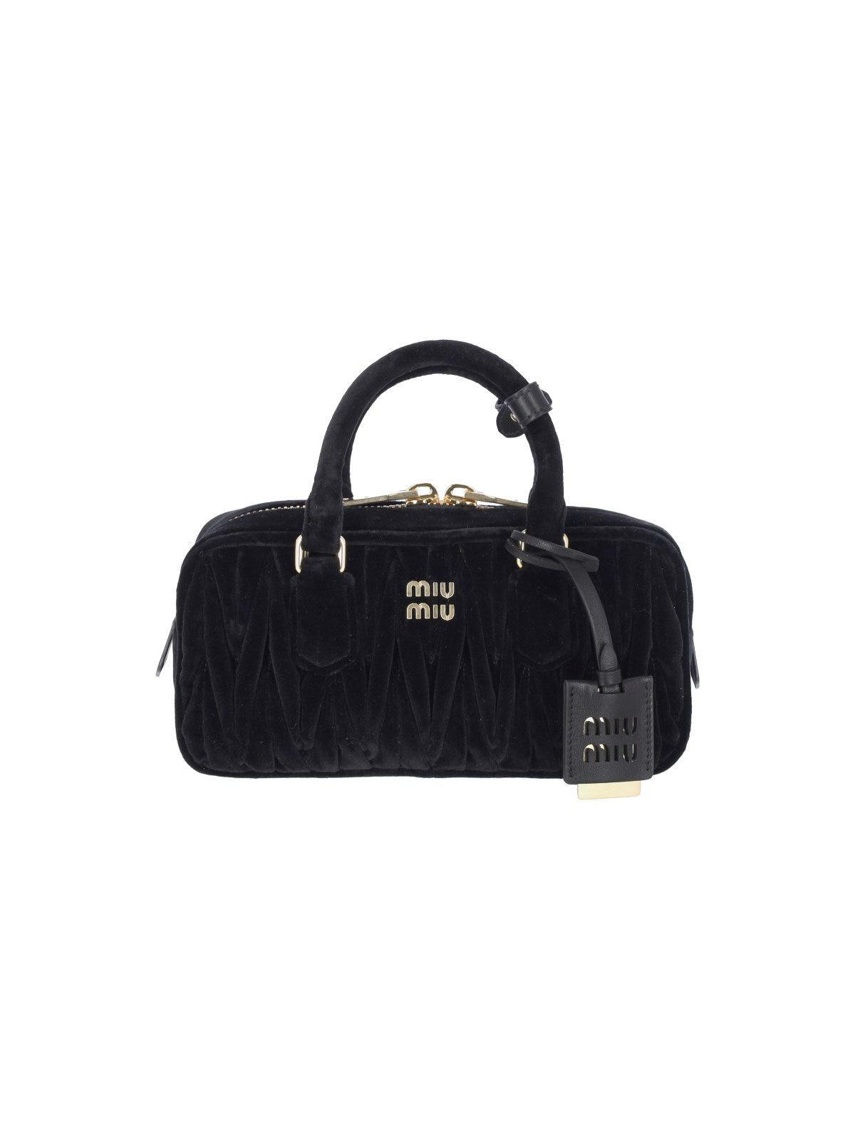 image of Miu Miu Miumiu Logo Arcadie Velvet Bag in Black, Women's
