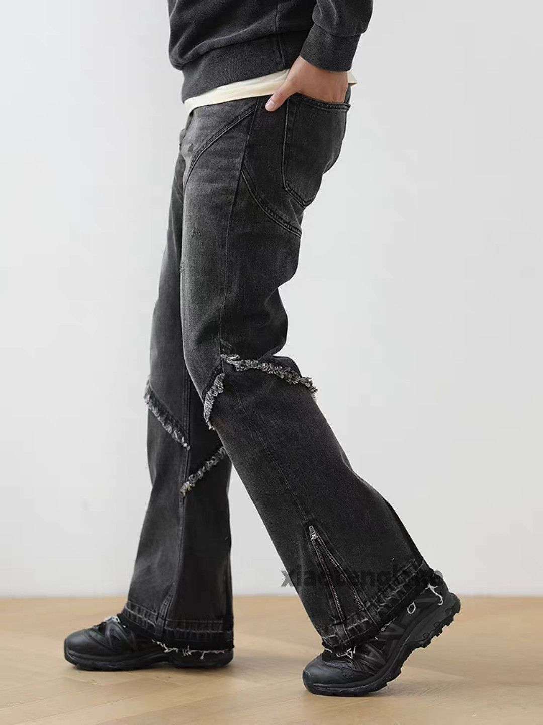 Jean zx vintage washed faded distressed patchwork flared jeans Size US 36 / EU 52 - 1 Thumbnail