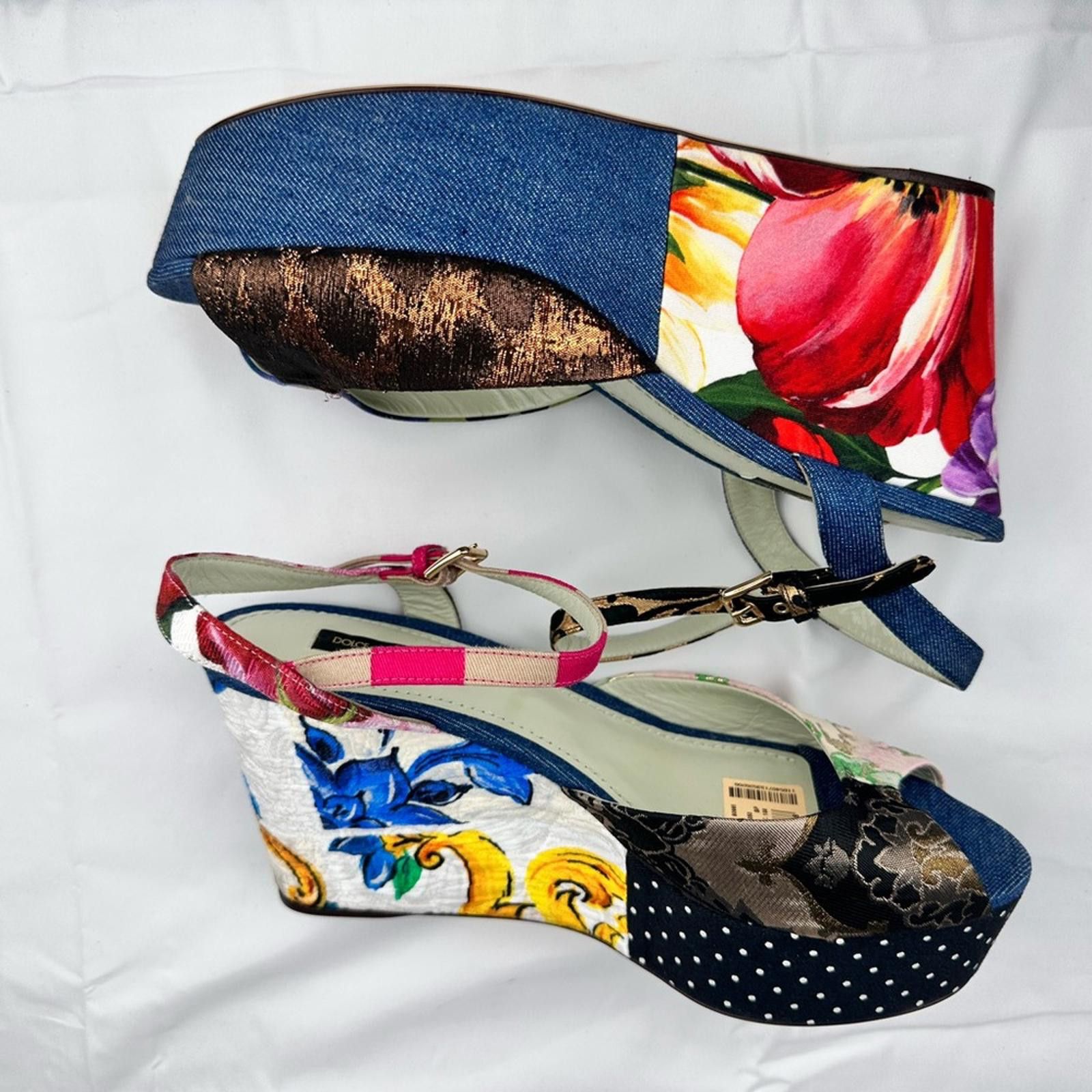 Dolce & Gabbana Multicolor Patchwork Platform Wedge Denim Sandals EU 39 New Size US 9 / IT 39 - 2 Thumbnail