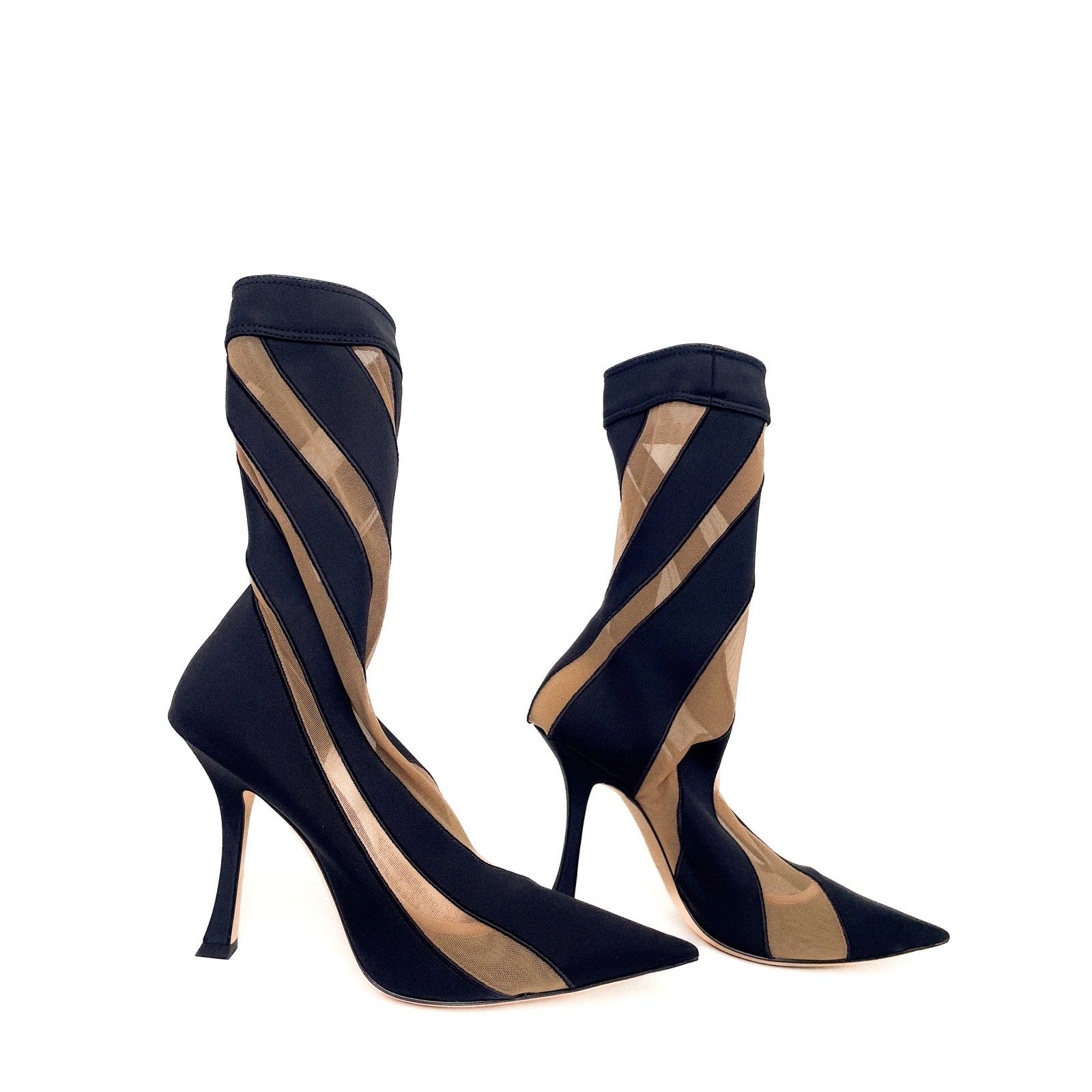 Jimmy Choo Black / Nude Striped Mesh Accents Sock Boots Size US 9 / IT 39 - 3 Thumbnail