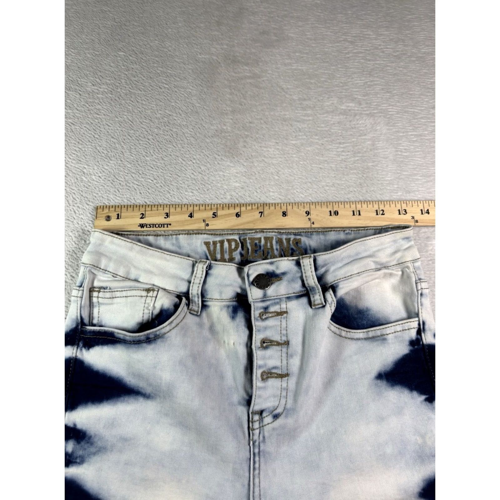 Denime VIP Denim Jeans Women’s Acid Wash Tie Dye Distressed Skinny 9-10 Button Fly 5-Pocket Blue Vintage No Size 30" / US 8 / IT 44 - 7 Thumbnail