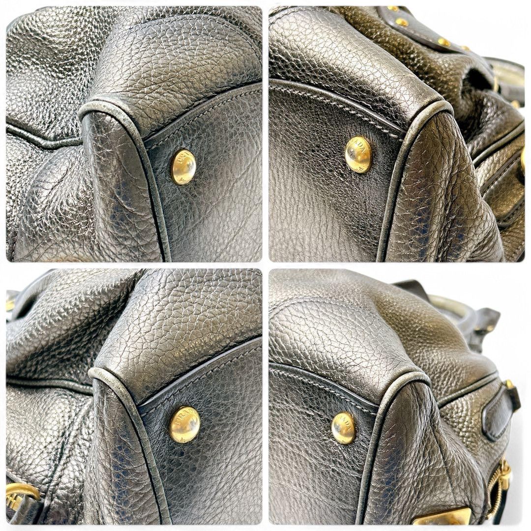 Prada Prada - Vitello Dino Metallic Vintage Leather Handbag Size ONE SIZE - 8 Thumbnail