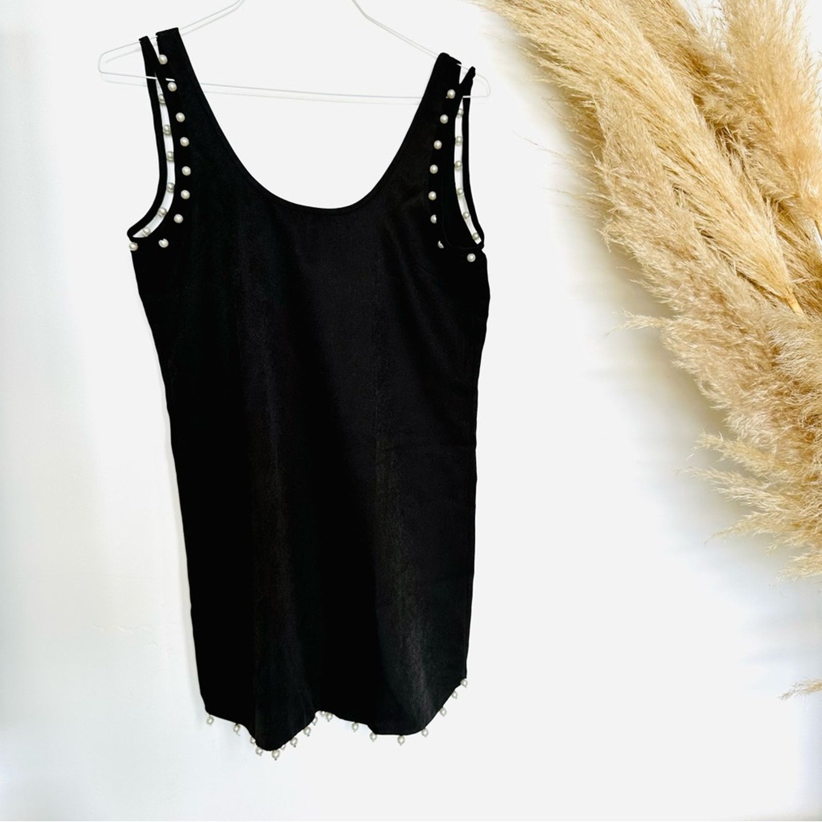 NBDN Nobrandedon NBD REVOLVE Black Pearl Beaded Mini Tank Top Dress Tunic Size S / US 4 / IT 40 - 8 Thumbnail