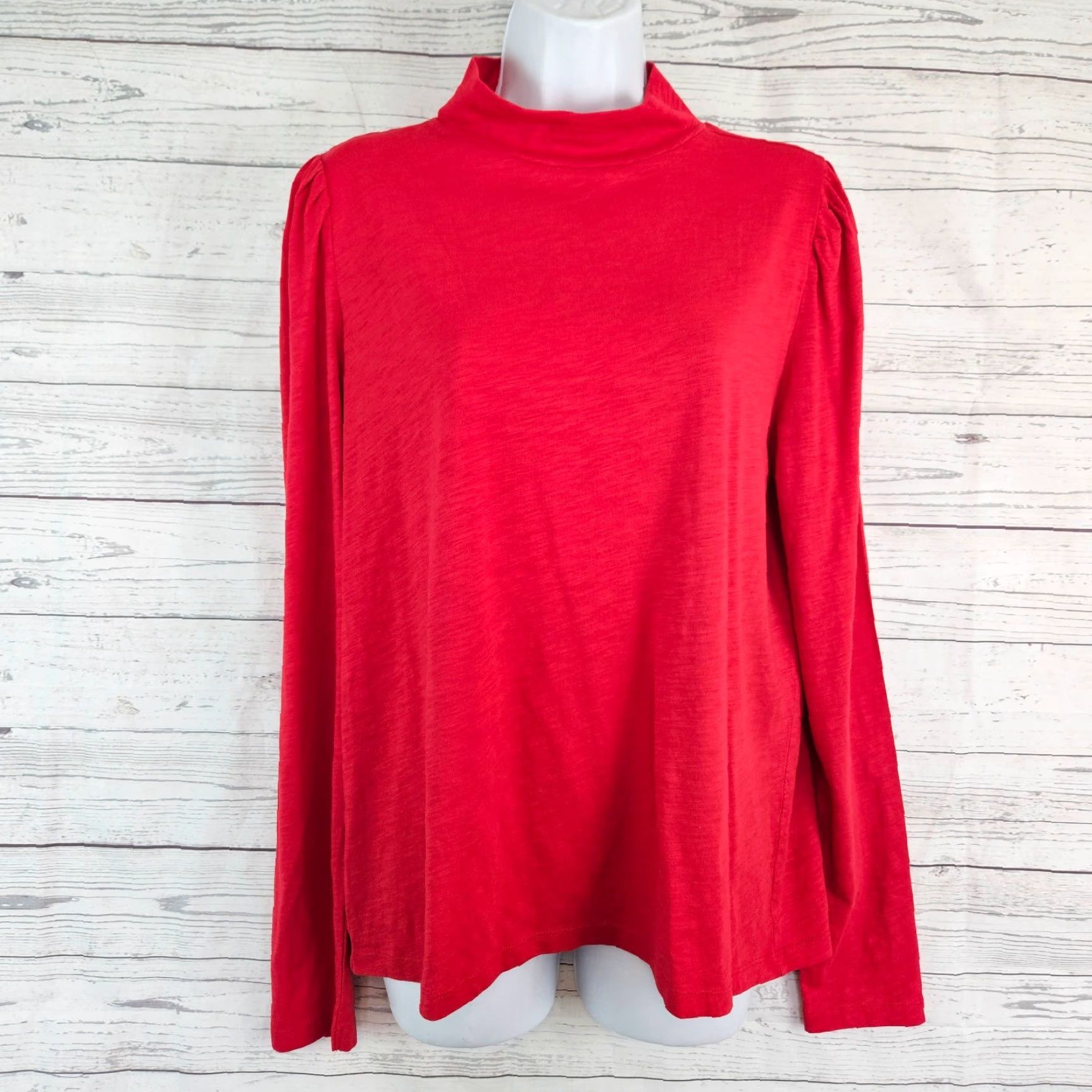 Loft Ann Taylor LOFT Womens Mock Neck Top XL Solid Red Cotton Long Sleeve Size XL / US 12-14 / IT 48-50 - 2 Thumbnail