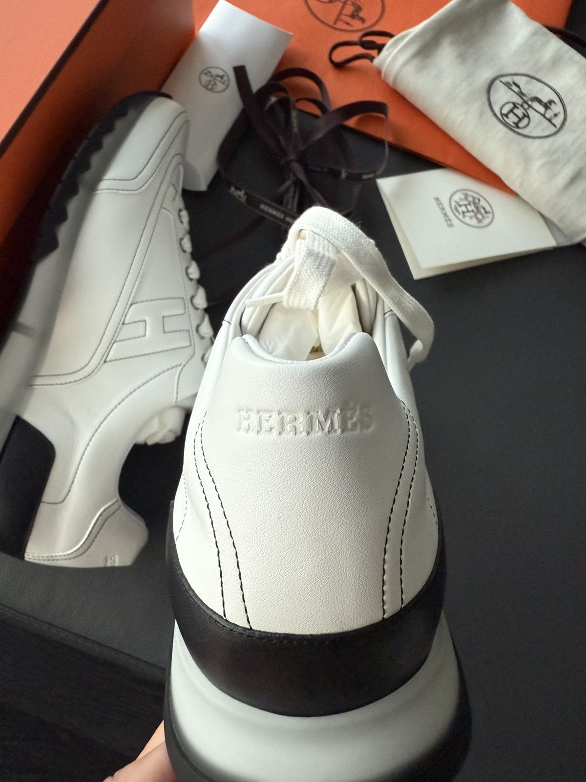 Hermes Brand New Hermes H Logo Leather Sneaker Full Set Size US 10.5 / EU 43-44 - 10 Thumbnail