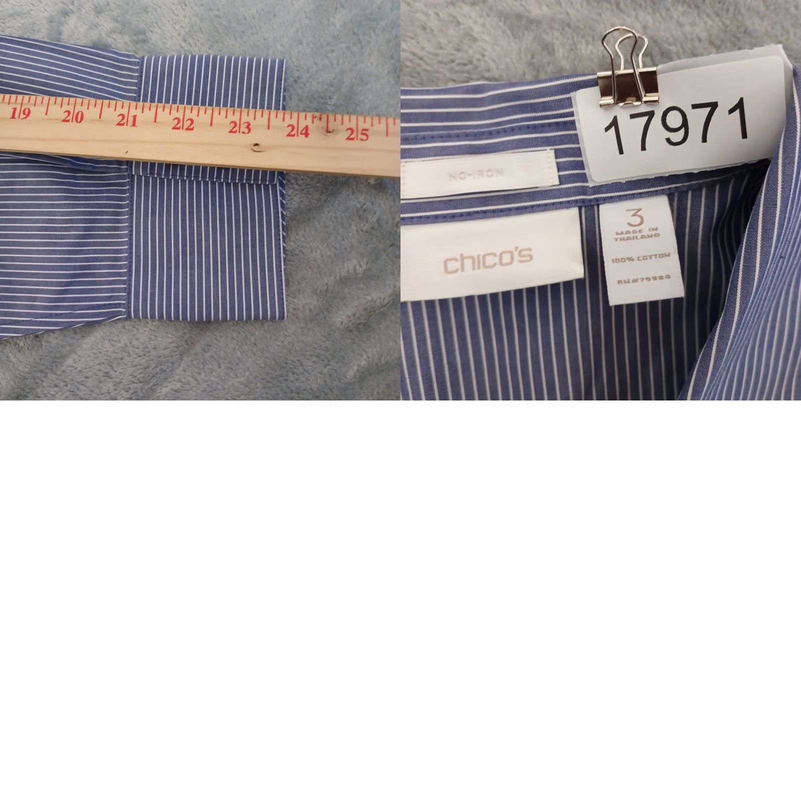 Vintage Chico's Shirt Womens Button-Up Shirt Blue Striped Long Sleeve Cotton Size 3 Womens Mens? Size XS / US 0-2 / IT 36-38 - 8 Thumbnail