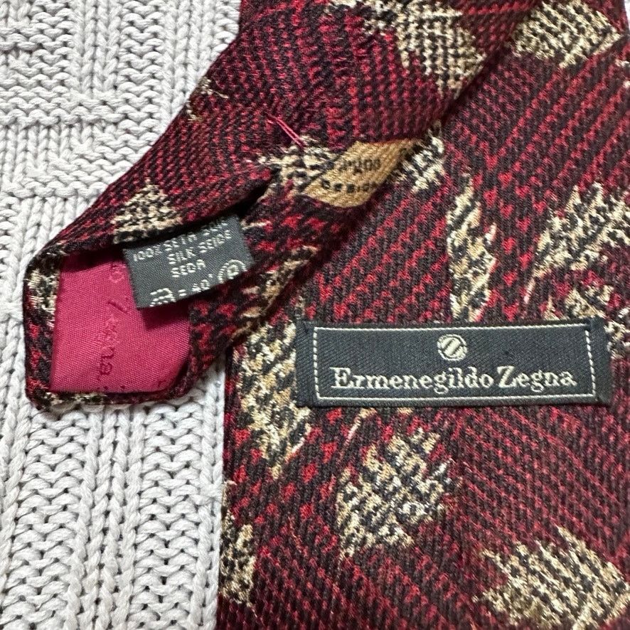 Ermenegildo Zegna Ermenegildo Zegna maroon gold leaf silk textured tie Size ONE SIZE - 3 Thumbnail