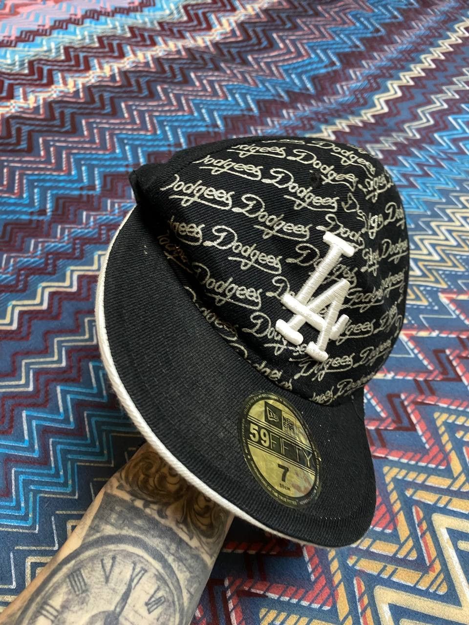 New Era Hats big logo black Vintage New Era Cap Y2K 59 FIFTY Size ONE SIZE - 6 Thumbnail