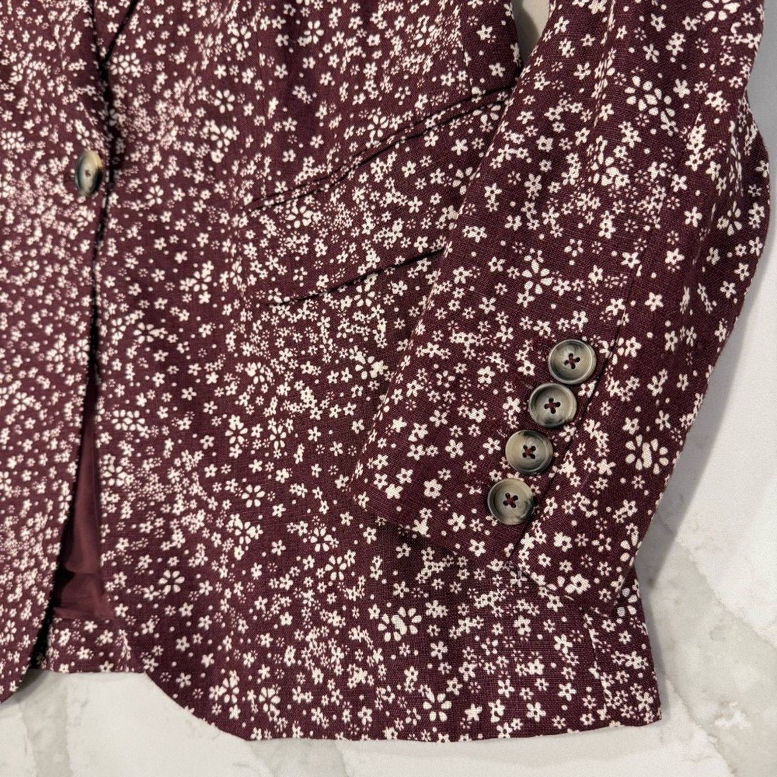 Free People Free People Maggie Floral Linen Blazer Jacket Women’s 6 Red Size M / US 6-8 / IT 42-44 - 3 Thumbnail