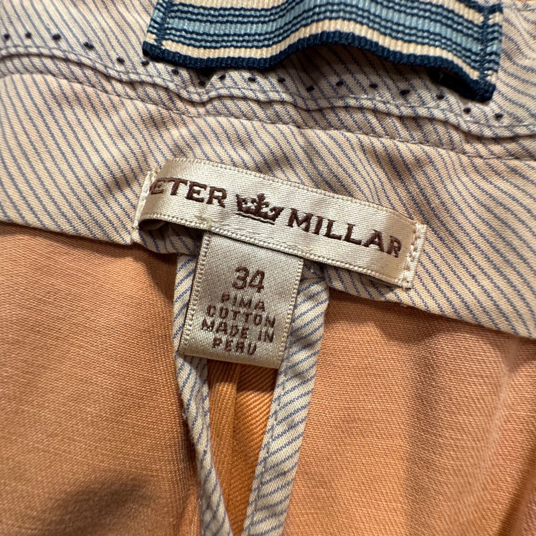 Peter Millar Peter Millar Shorts Mens 34 Orange Chino Casual Pima Cotton Vintage 9" Adult Size US 34 / EU 50 - 3 Thumbnail