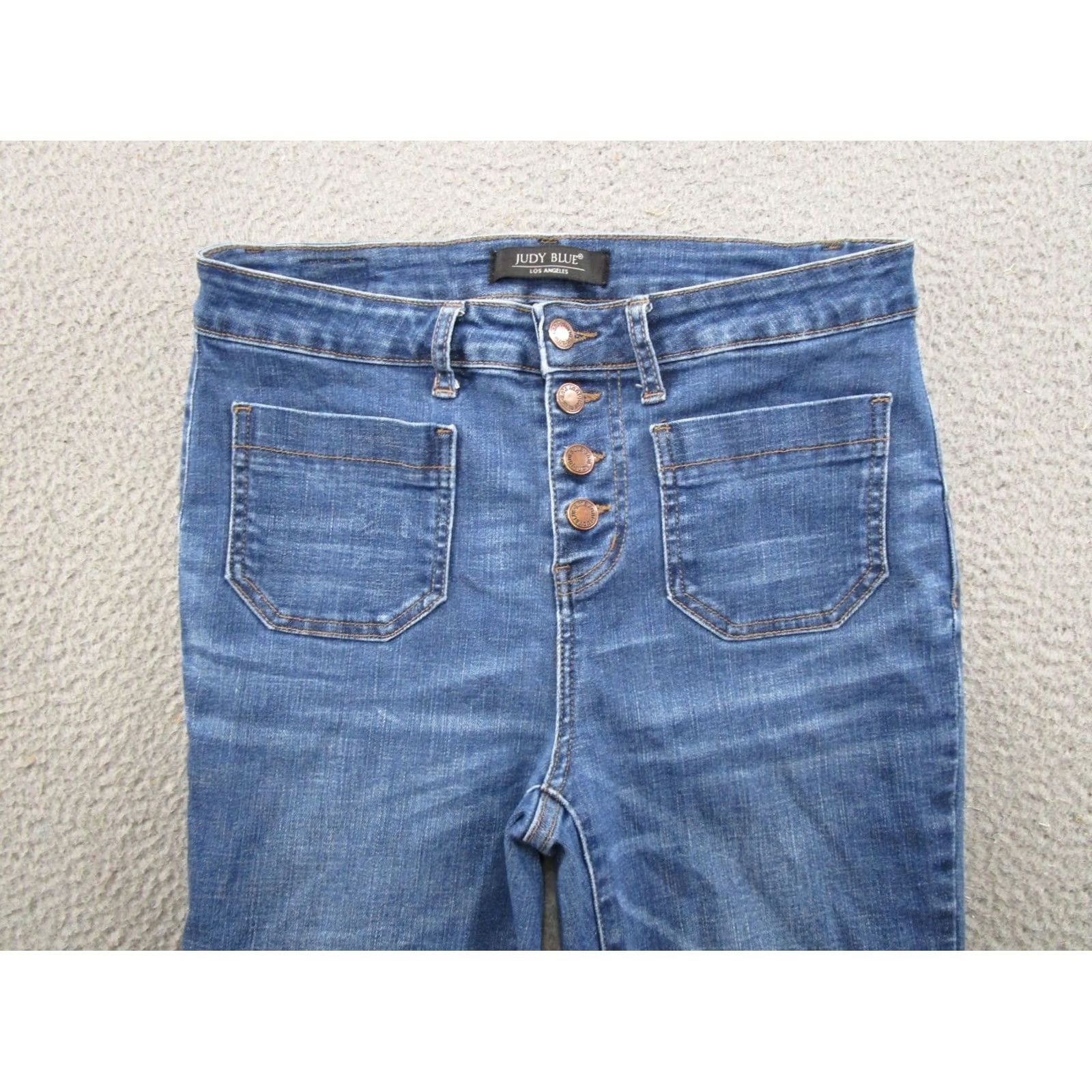 Denime Judy Blue Jeans Skinny Button Fly Womens Size 29 Medium Wash Denim Stretch 5-Pocket Size 29" - 3 Thumbnail