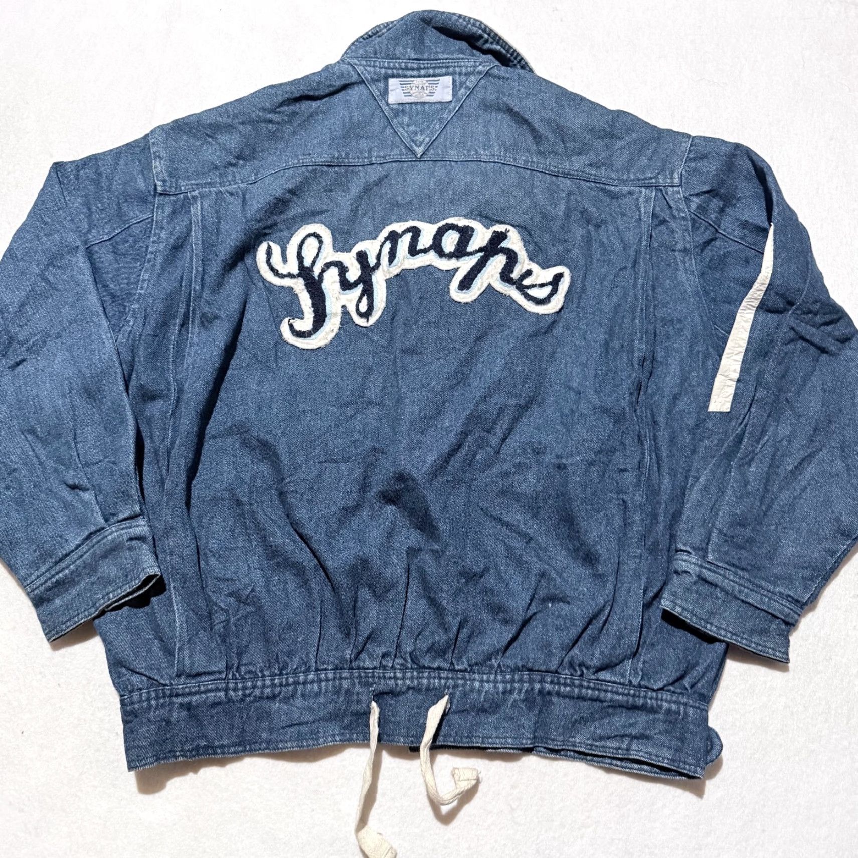 Denime VINTAGE Synaps Denim Jacket White Contrast Panels Logo Patch Applique XL Men Brown? Size US XL / EU 56 / 4 - 2 Thumbnail