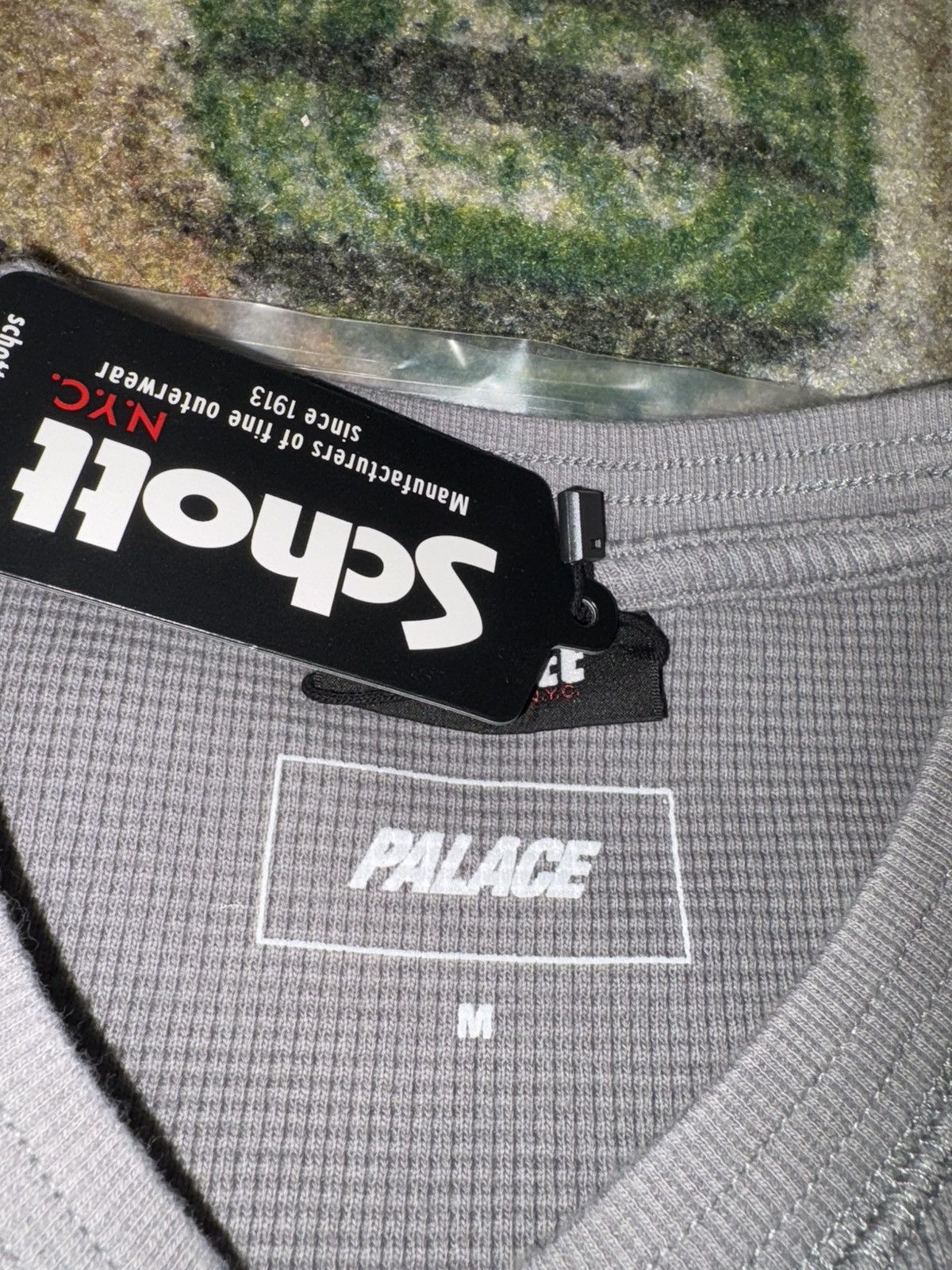 Palace Schott NYC Waffle Long Sleeve Tee Grey