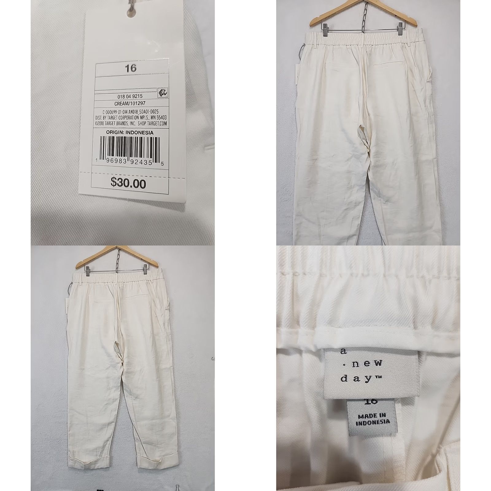 Vintage A New Day Ivory Pleated Elastic Waist Wide-Leg Pants Beach 16 Womens Modern Vintage: No (adjusted per rules: but must use original words only) Size 38" / US 16 / IT 52 - 9 Thumbnail