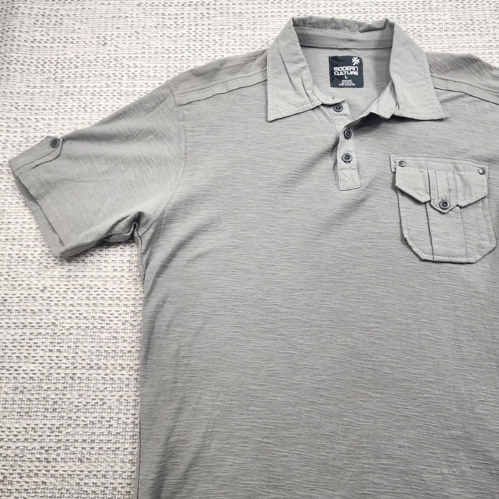 Vintage Modern Culture Polo Shirt Mens L Gray Concrete Wash Pocket Button Casual New Size US L / EU 52-54 / 3 - 3 Thumbnail