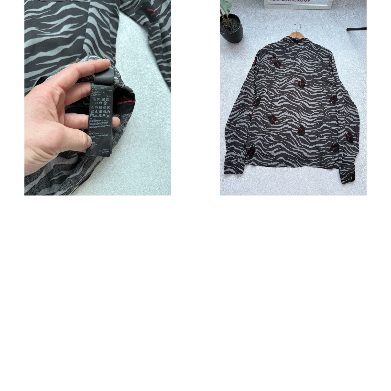 Allsaints VINTAGE AllSaints Zebra Print Viscose Long Sleeve Shirt Button Up Men Overshirt L Gray Size US L / EU 52-54 / 3 - 8 Thumbnail