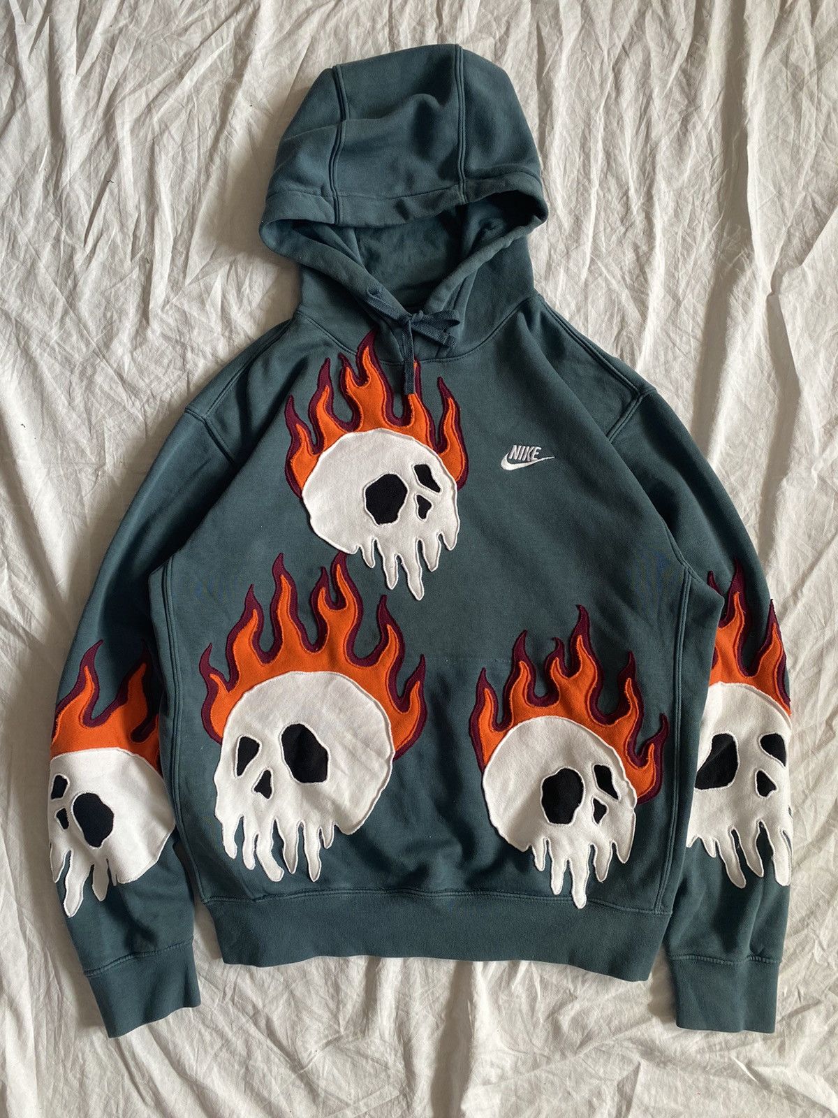 1 Of 1 Custom Nike Reworked Nike Burning Skulls Hoodie Grailed