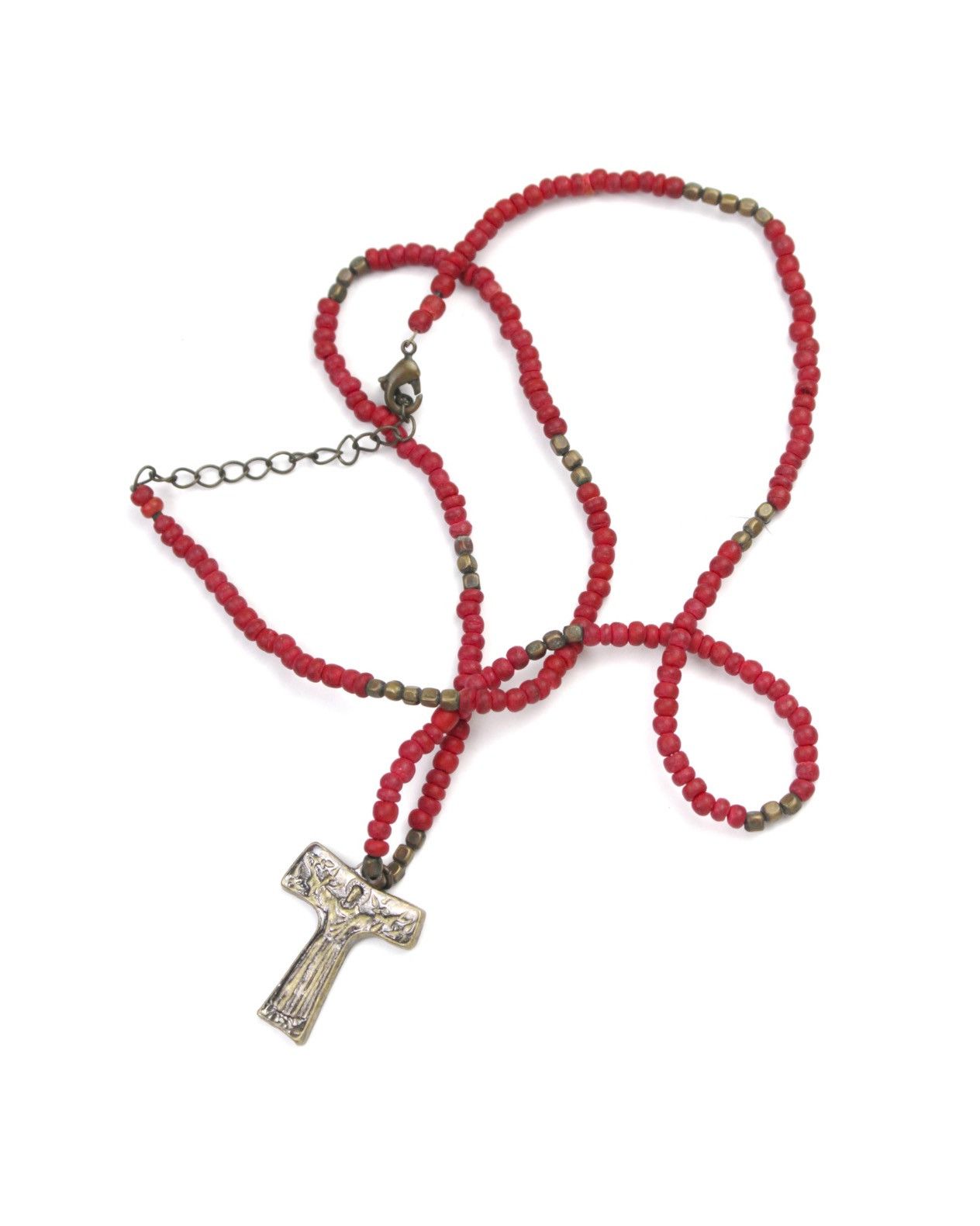 Vintage 1990S ST. FRANCIS TAU CROSS RED BEAD ROSARY NECKLACE Size ONE SIZE - 1 Thumbnail