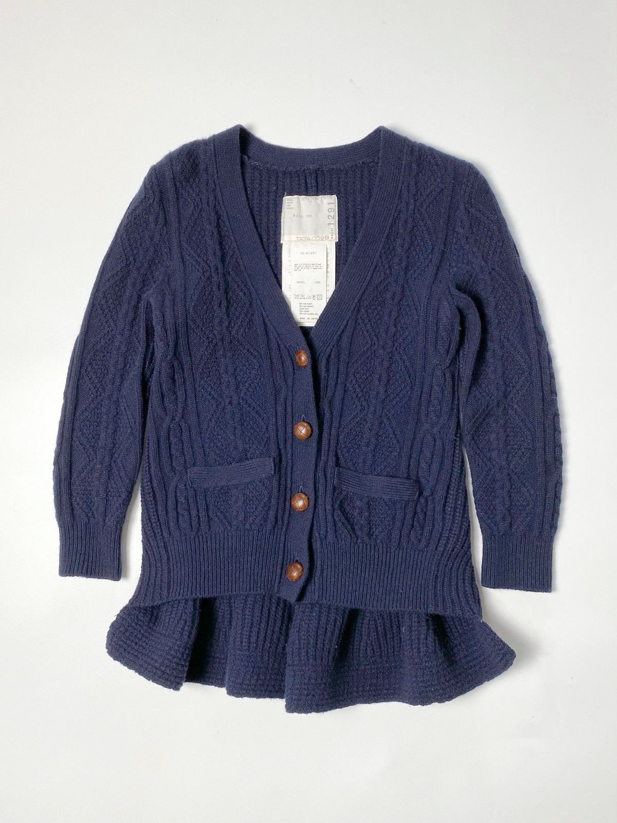 Sacai SACAI - Sacai 1291 Navy Wool Knit Cardigan Sweater Size S / US 4 / IT 40 - 1 Thumbnail