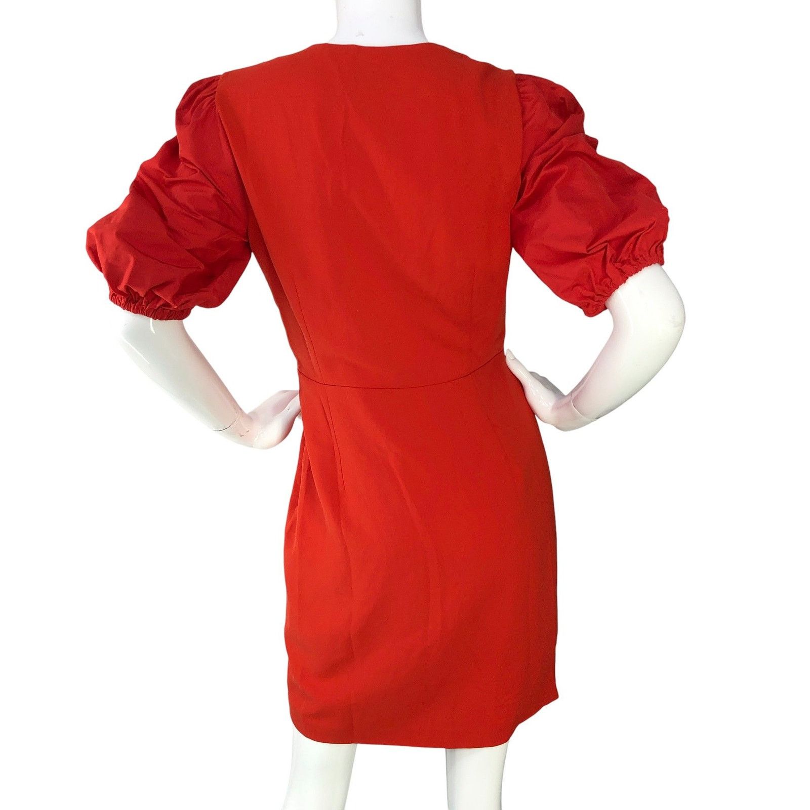 Pinko Pinko Dress 6 Red Puff Sleeve Ruched Wrap V Neck Cocktail Size M / US 6-8 / IT 42-44 - 7 Thumbnail