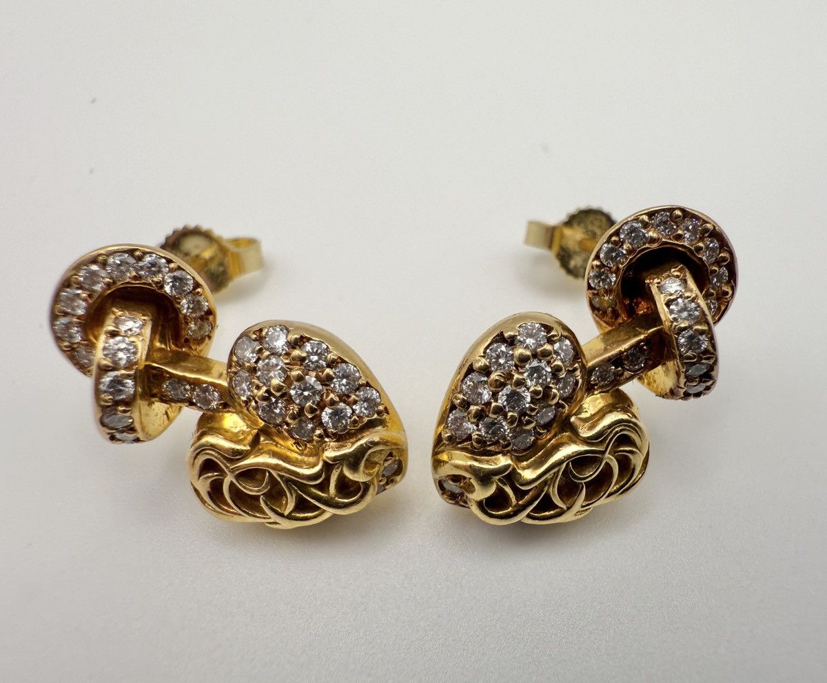 Chrome Hearts Chrome Hearts Pair of 22k Heart You Knot Earrings w Diamonds Size ONE SIZE - 1 Thumbnail