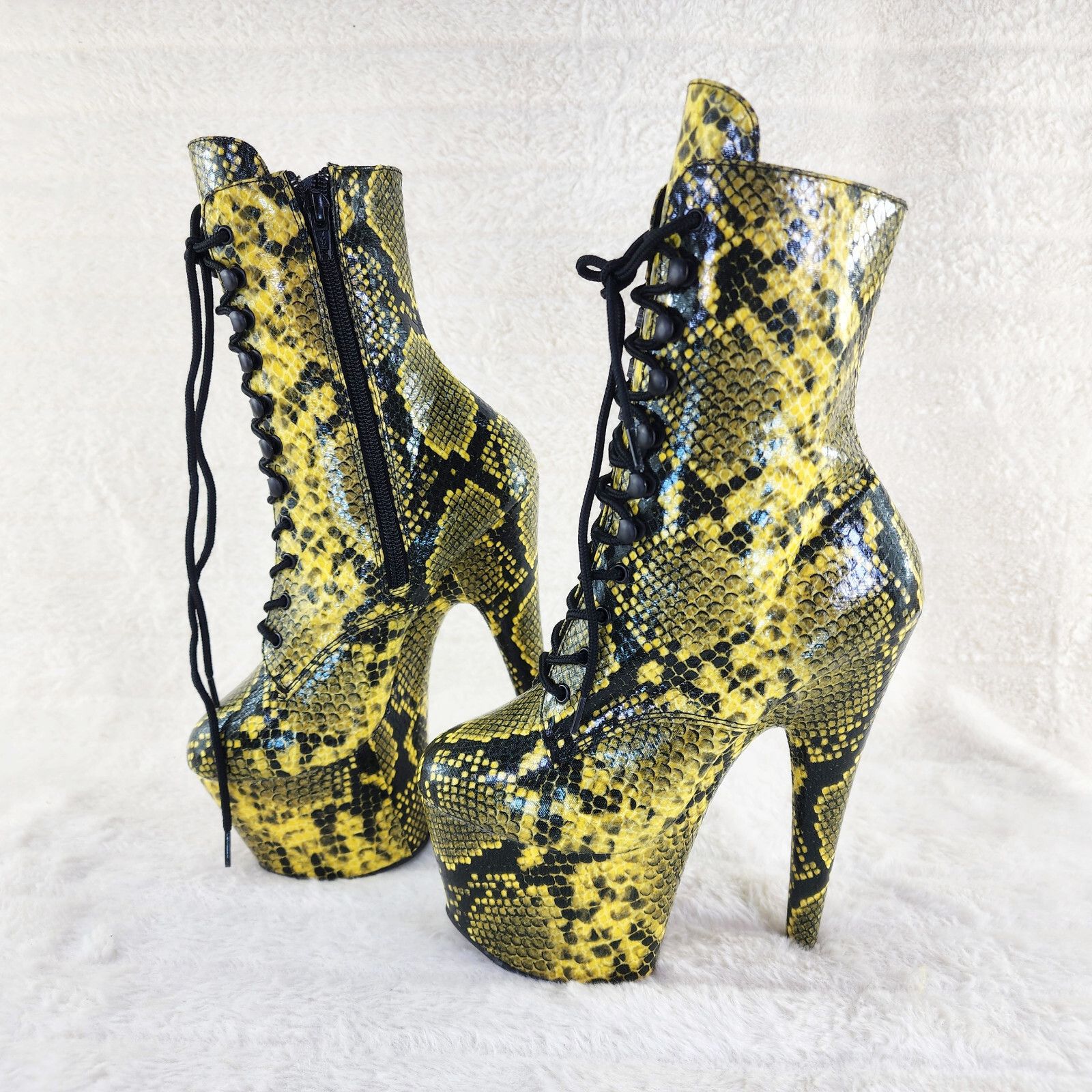 Other Adore 1020SP Yellow Snake Print 7" High Heel Platform Ankle Size US 11 / IT 41 - 3 Thumbnail