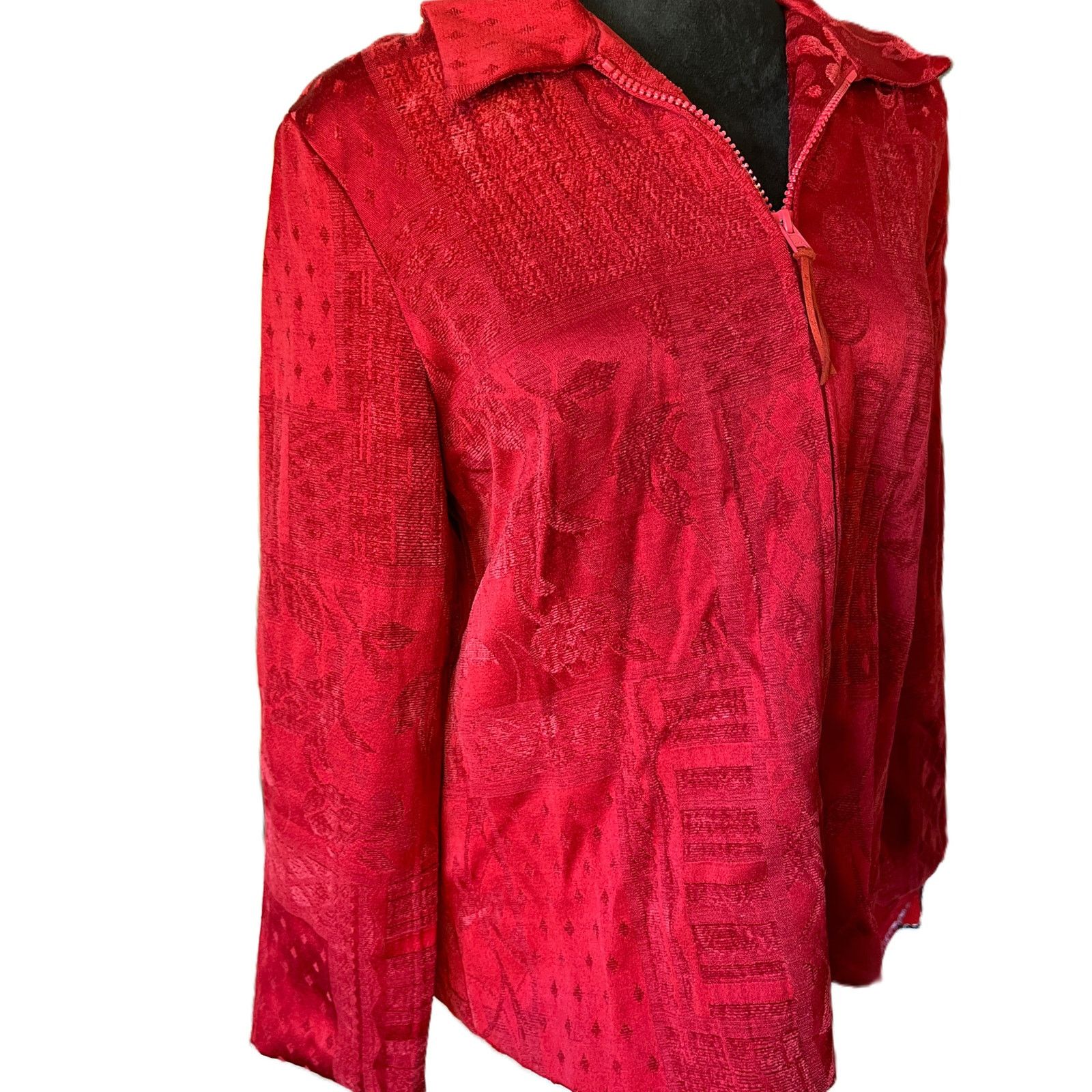 Other DressBarn Red Floral Holiday Jacket Size M, Suede-Feel Size M / US 6-8 / IT 42-44 - 2 Thumbnail