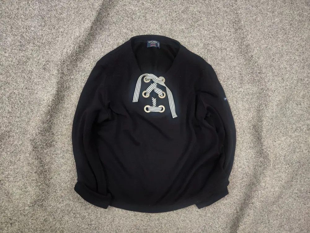 Saint James Design Wool Blend Sweater neckline and laces