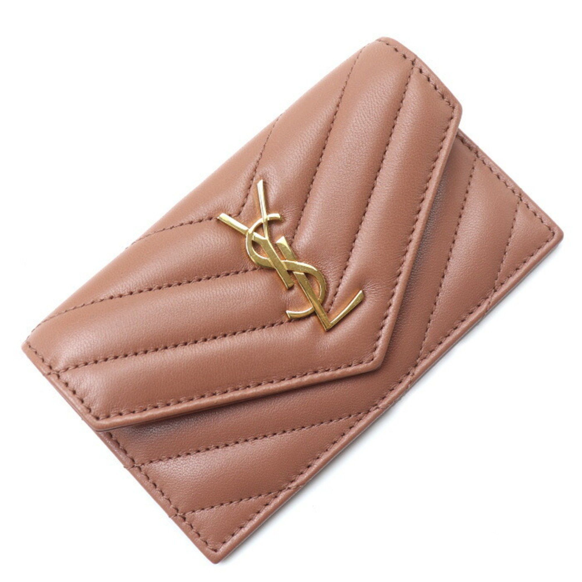 SAINT LAURENT Cassandra Fragment Flap Card Case BARELY PINK