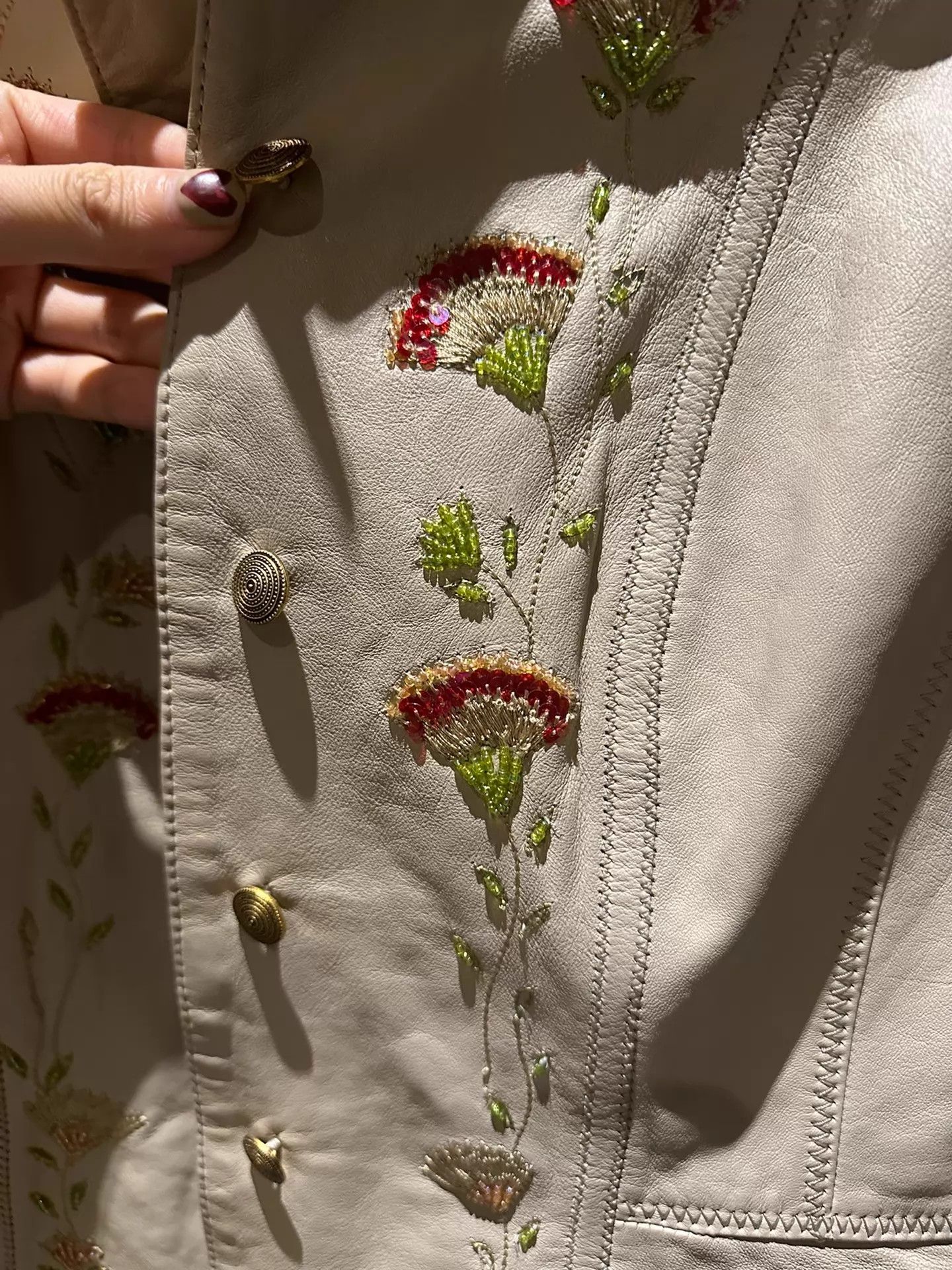Vintage Vintage Women's Leather Embroidered Jacket & Skirt Set Size XS / US 0-2 / IT 36-38 - 9 Thumbnail